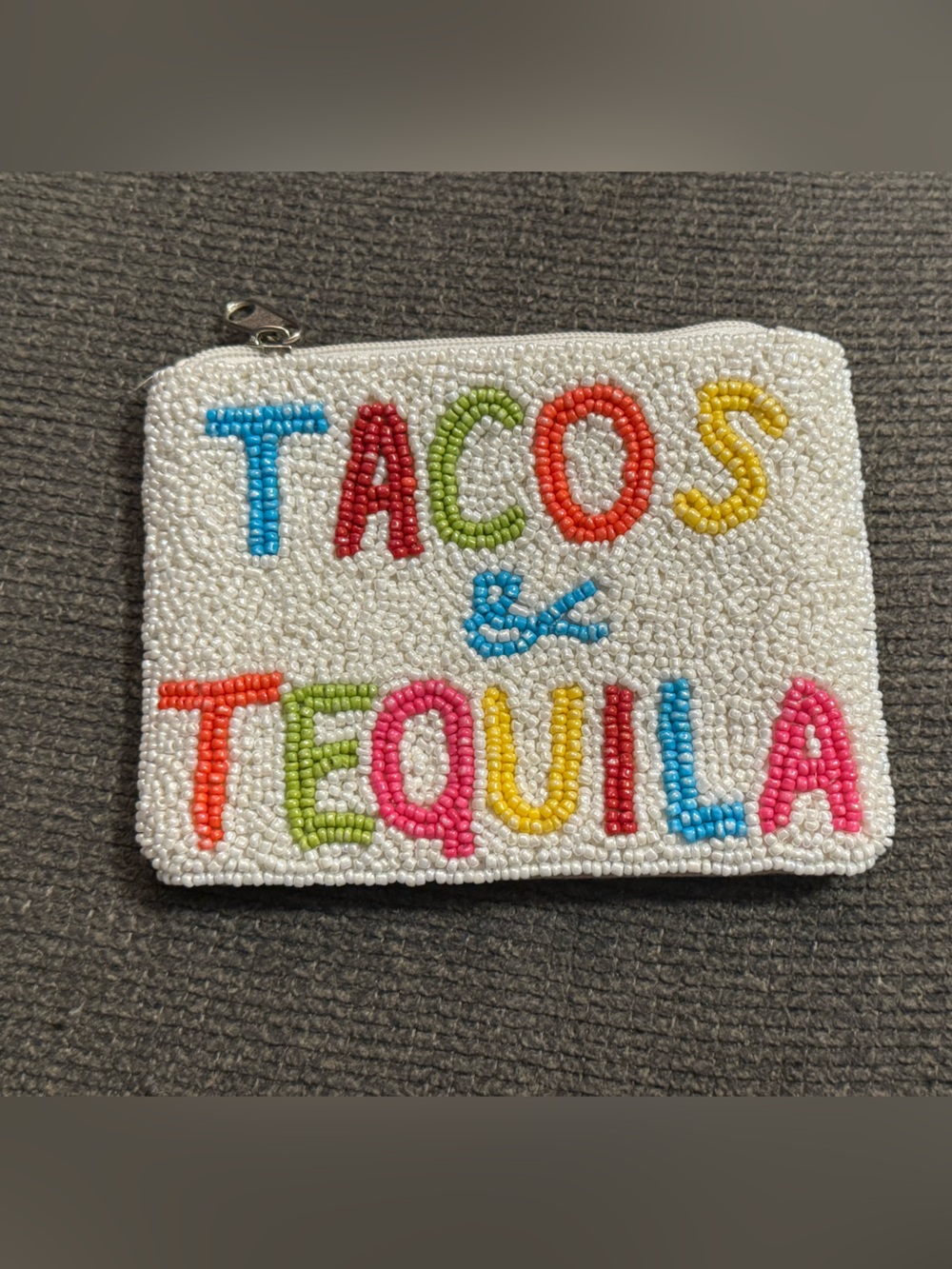 TACOS & TEQUILA Beaded Coin Purse - Colorful Letters